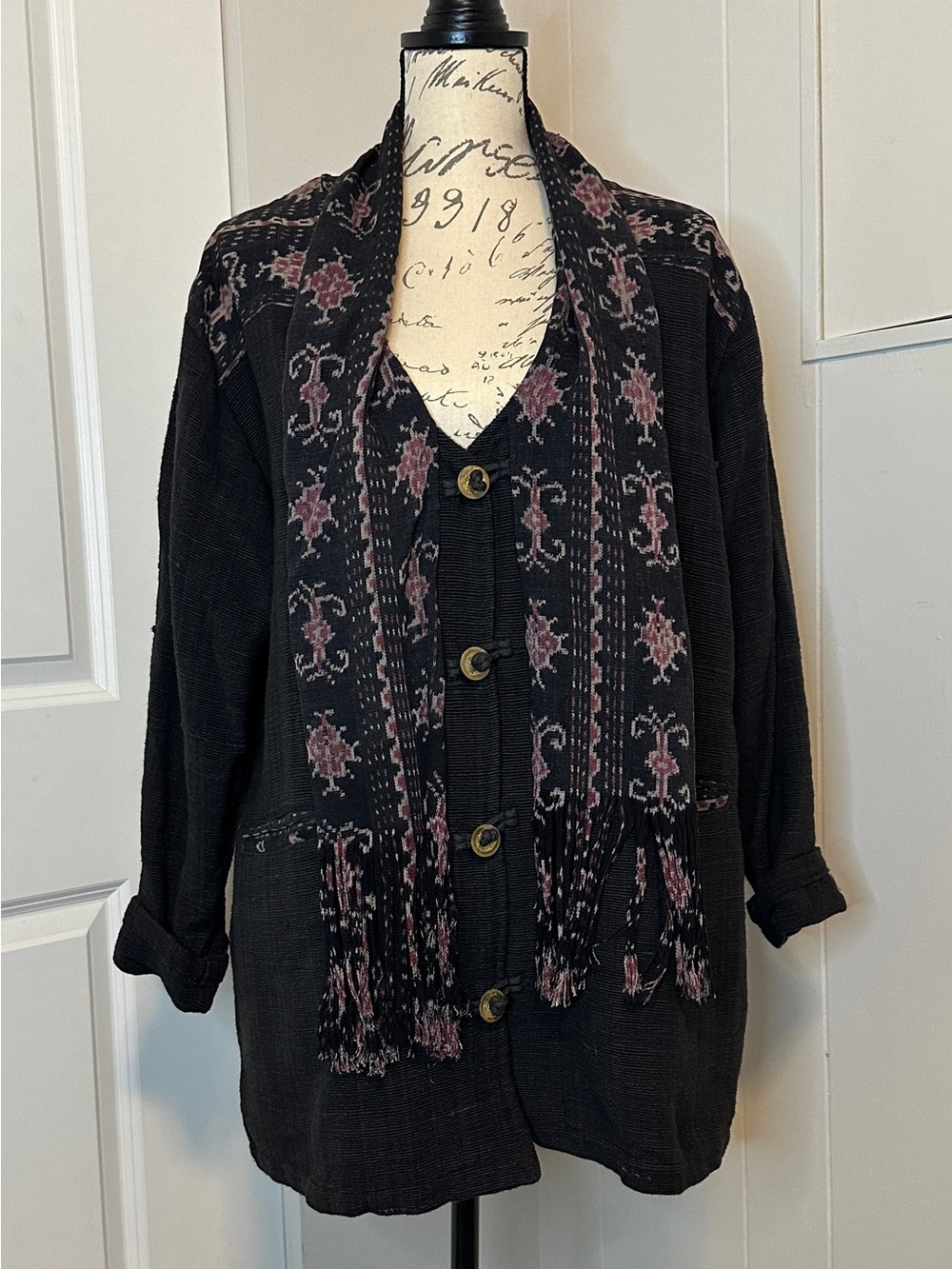 Vintage Handicraft of Ikat Collection Jacket Handmade Indonesia Cotton Boho L